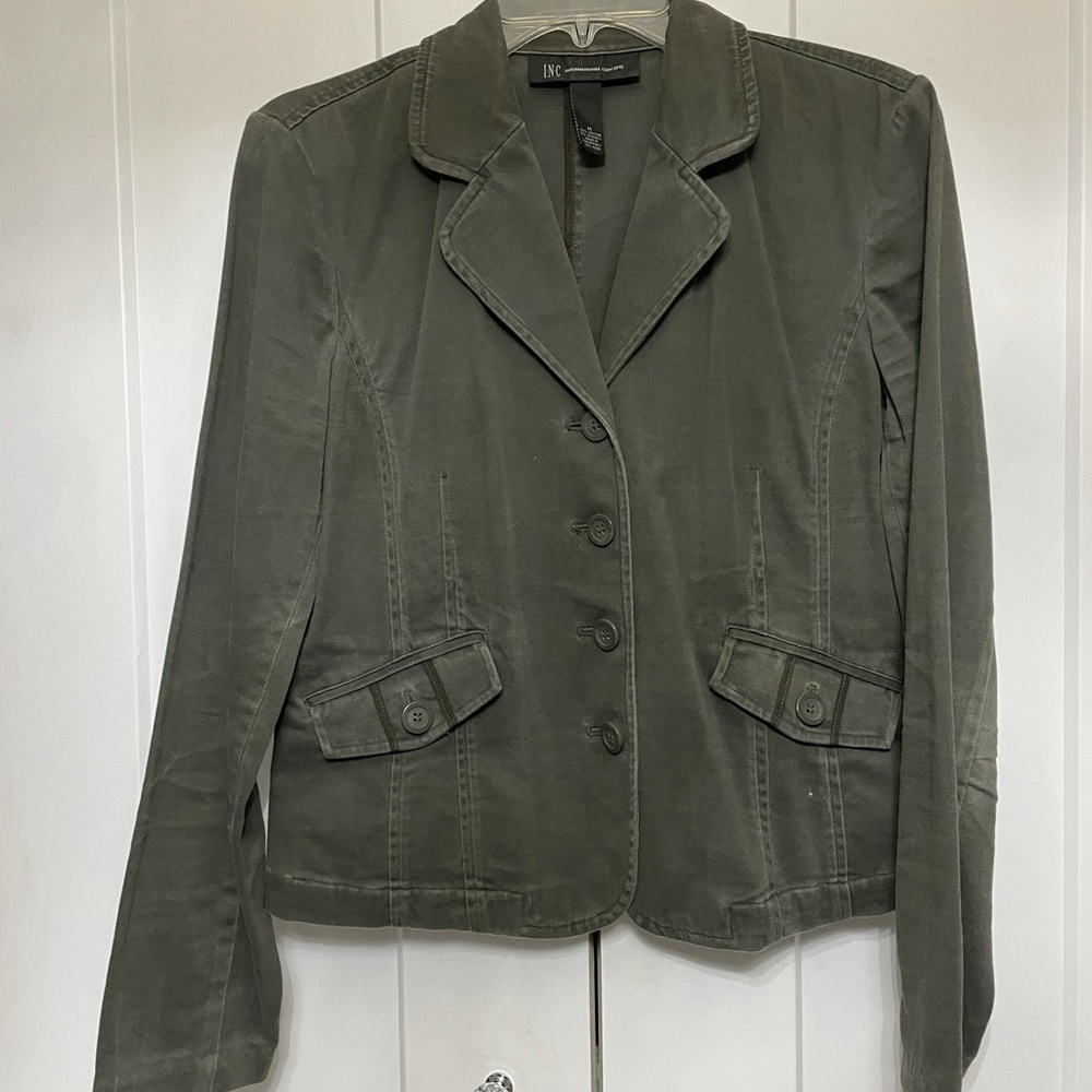 INC International Concepts Olive Green Jean Jacket
